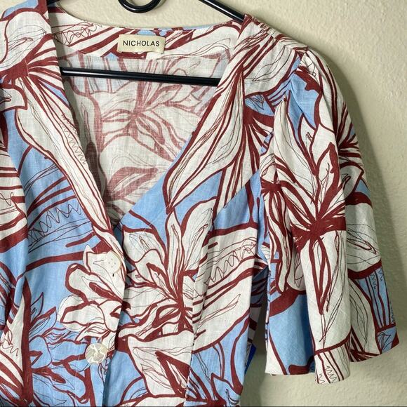 NICHOLAS Linda Linen Dress in Mocha Etched Floral Size US 4 - Picture 7 of 13